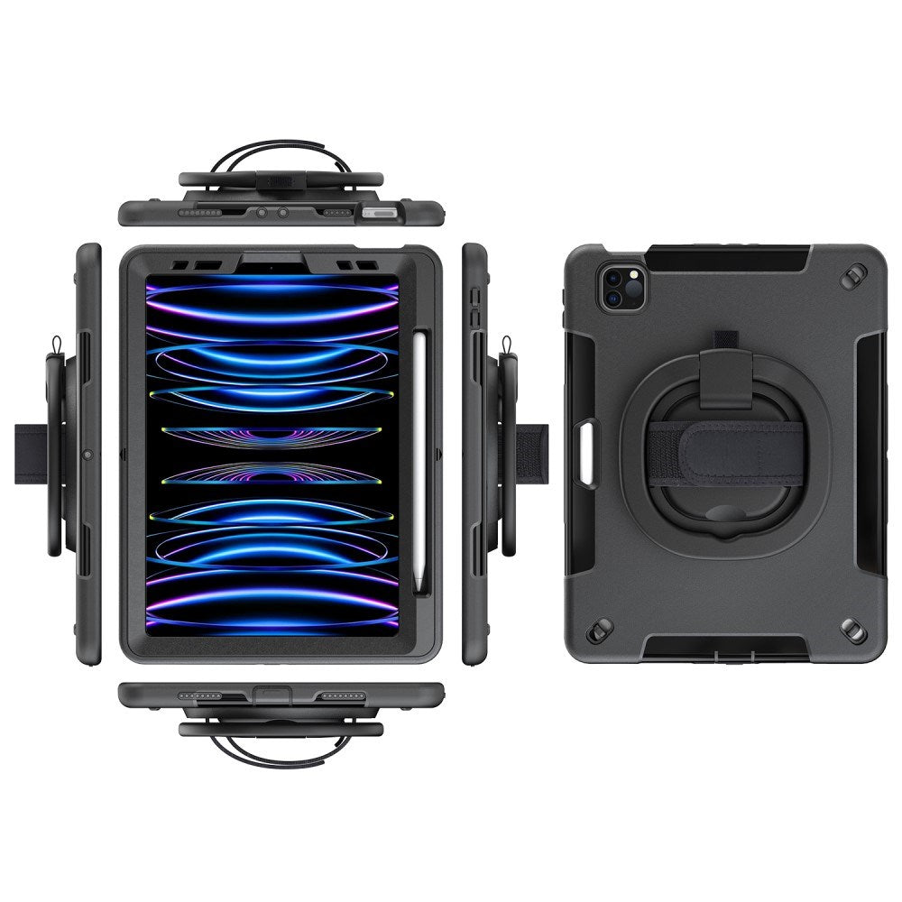 EIDERWOOD iPad Air 10.9-11" (2025-2020) / Pro 11" (2022-2018) Håndværker Cover m. Beskyttelsesfilm & Håndholder - Sort