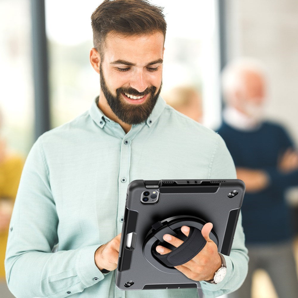 EIDERWOOD iPad Air 10.9-11" (2025-2020) / Pro 11" (2022-2018) Håndværker Cover m. Beskyttelsesfilm & Håndholder - Sort