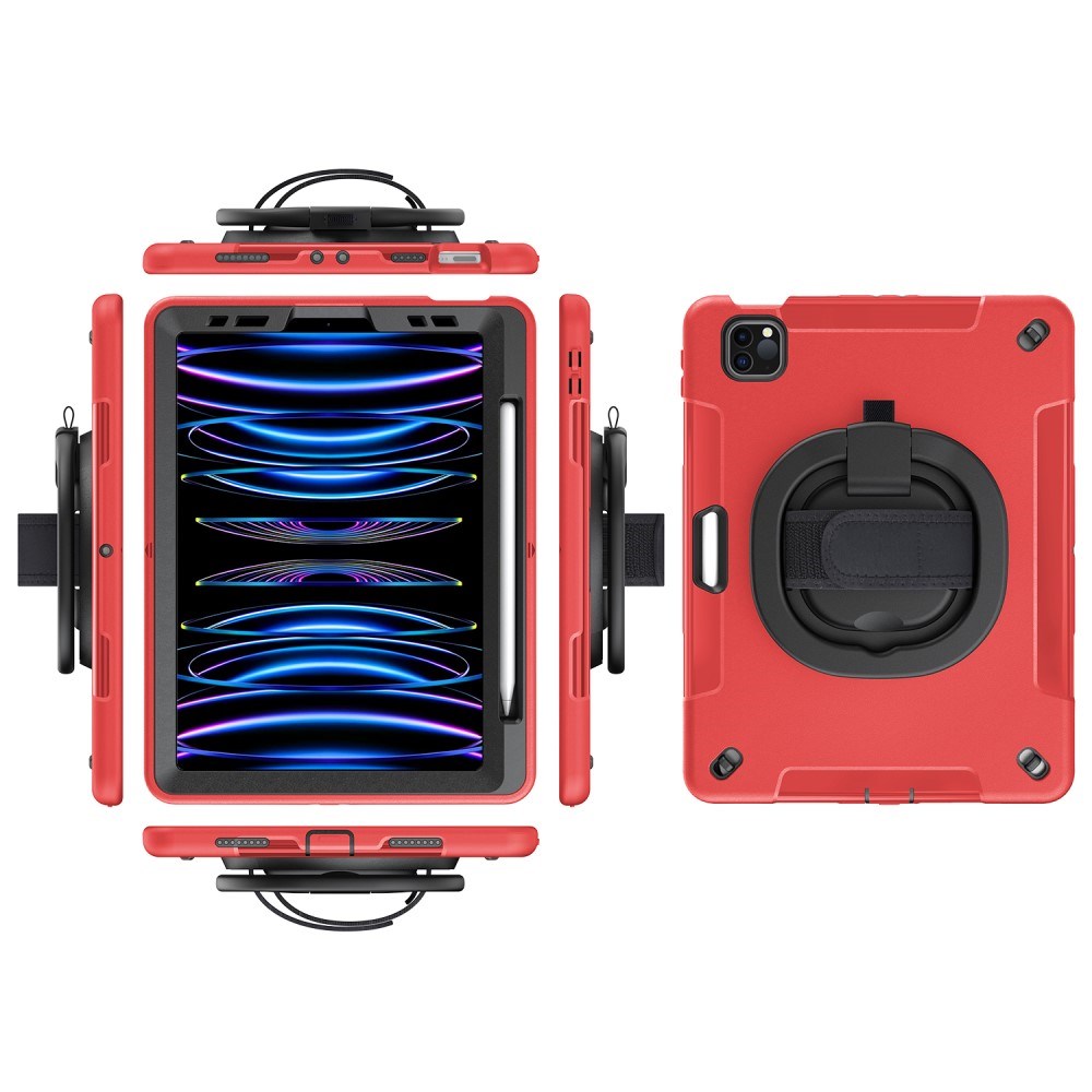 EIDERWOOD iPad Air 10.9-11" (2025-2020) / Pro 11" (2022-2018) Håndværker Cover m. Beskyttelsesfilm & Håndholder - Rød