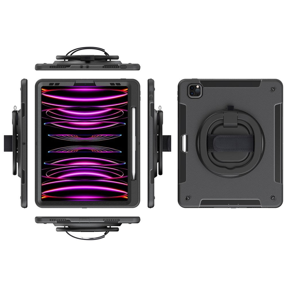 EIDERWOOD iPad Air 13" (2025 / 2024) / Pro 12.9" (2022 / 2021 / 2020 / 2018) Håndværker Cover m. Beskyttelsesfilm & Skulderstrop - Sort