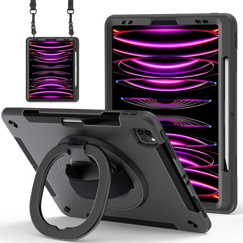 EIDERWOOD iPad Air 13" (2025 / 2024) / Pro 12.9" (2022 / 2021 / 2020 / 2018) Håndværker Cover m. Beskyttelsesfilm & Skulderstrop - Sort