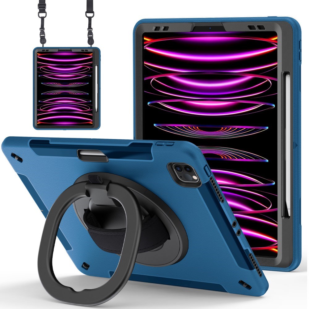 EIDERWOOD iPad Air 13" (2025 / 2024) / Pro 12.9" (2022 / 2021 / 2020 / 2018) Håndværker Cover m. Beskyttelsesfilm & Skulderstrop - Blå
