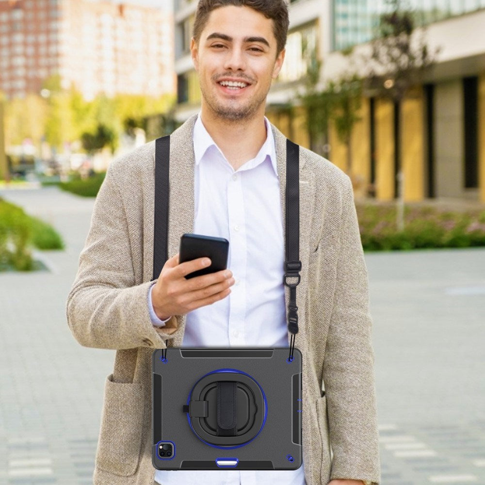 EIDERWOOD iPad Air 13" (2025 / 2024) / Pro 12.9" (2022 / 2021 / 2020 / 2018) Håndværker Cover m. Apple Pencil Holder & Skulderstrop - Sort / Koboltblå