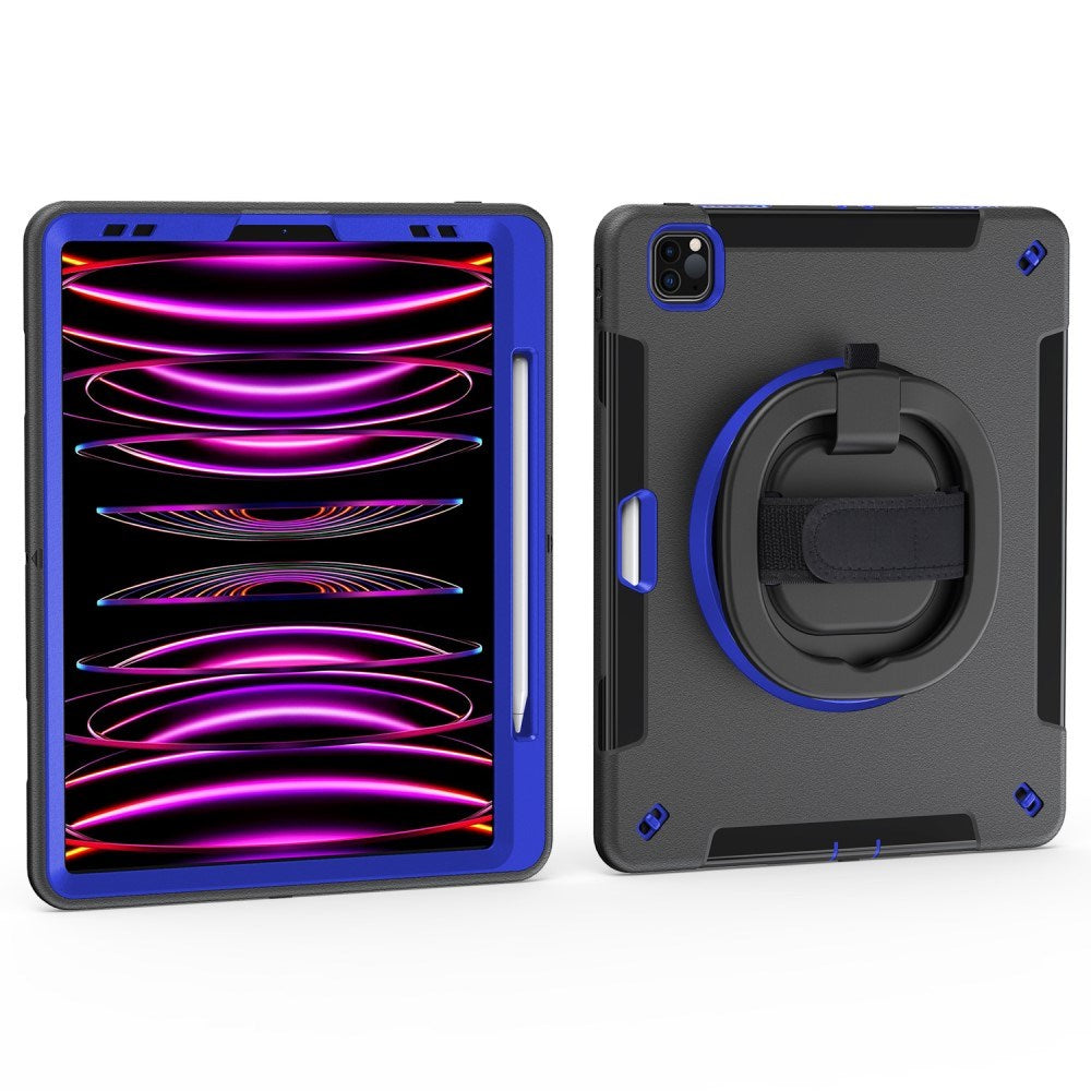 EIDERWOOD iPad Air 13" (2025 / 2024) / Pro 12.9" (2022 / 2021 / 2020 / 2018) Håndværker Cover m. Apple Pencil Holder & Skulderstrop - Sort / Koboltblå