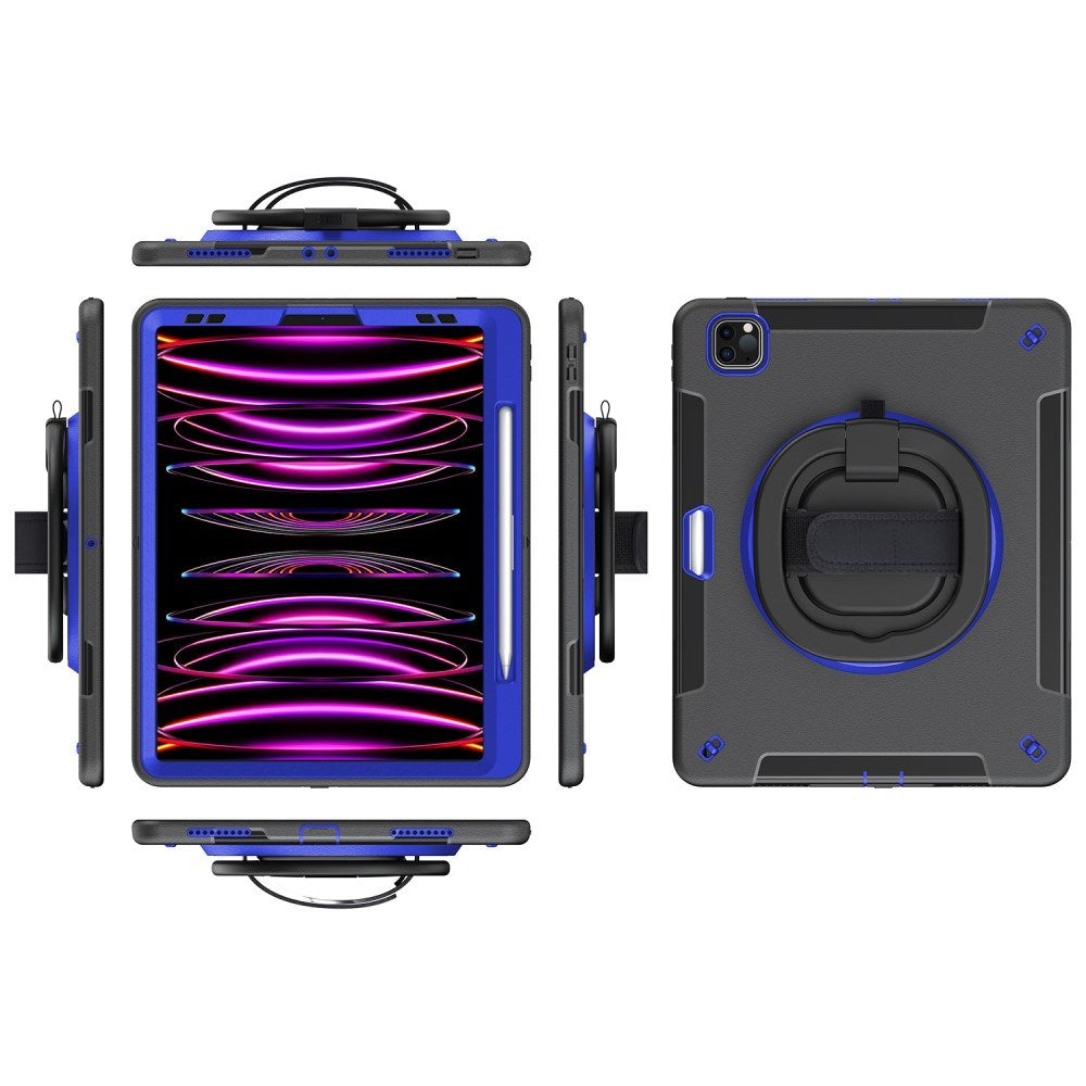 EIDERWOOD iPad Air 13" (2025 / 2024) / Pro 12.9" (2022 / 2021 / 2020 / 2018) Håndværker Cover m. Apple Pencil Holder & Skulderstrop - Sort / Koboltblå