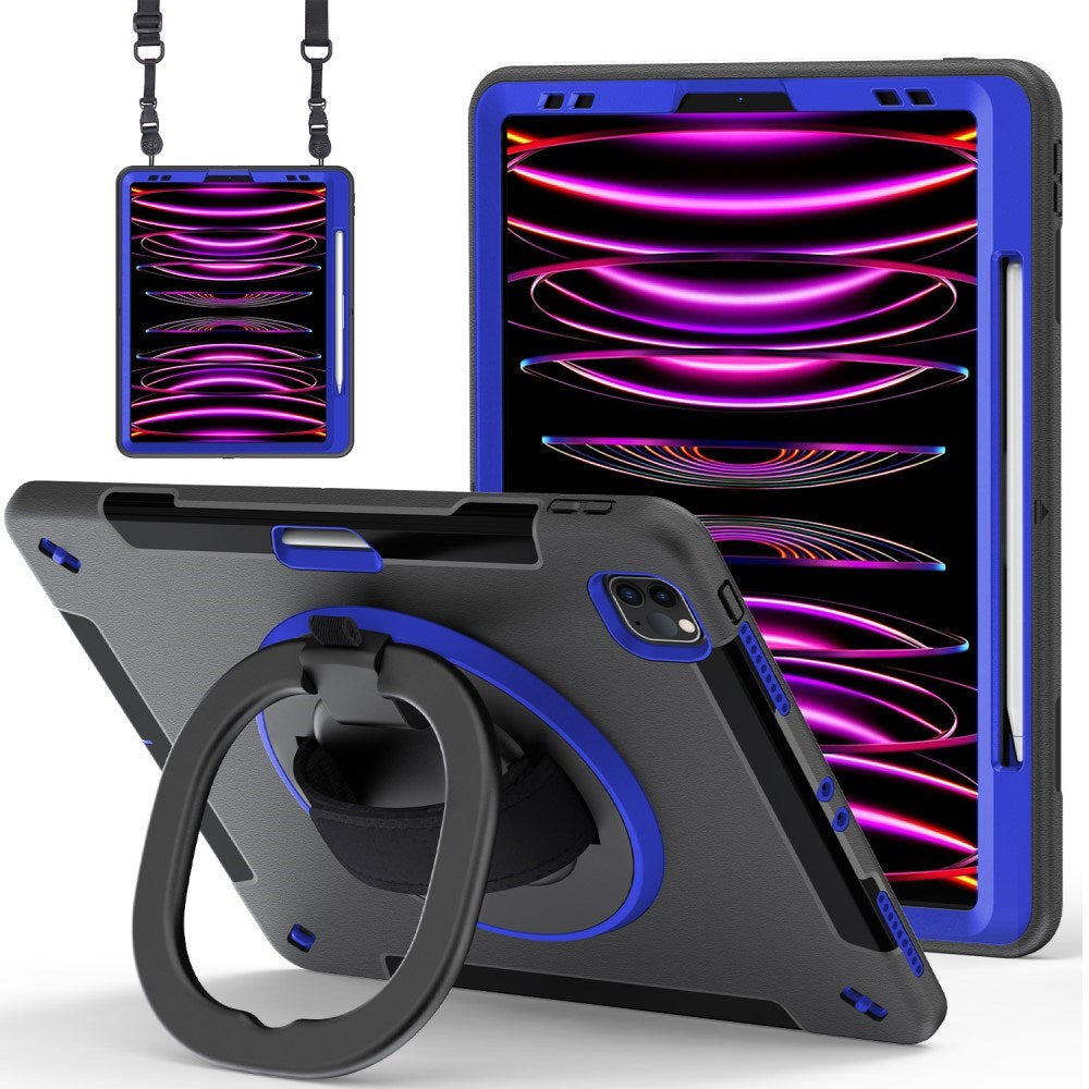 EIDERWOOD iPad Air 13" (2025 / 2024) / Pro 12.9" (2022 / 2021 / 2020 / 2018) Håndværker Cover m. Apple Pencil Holder & Skulderstrop - Sort / Koboltblå