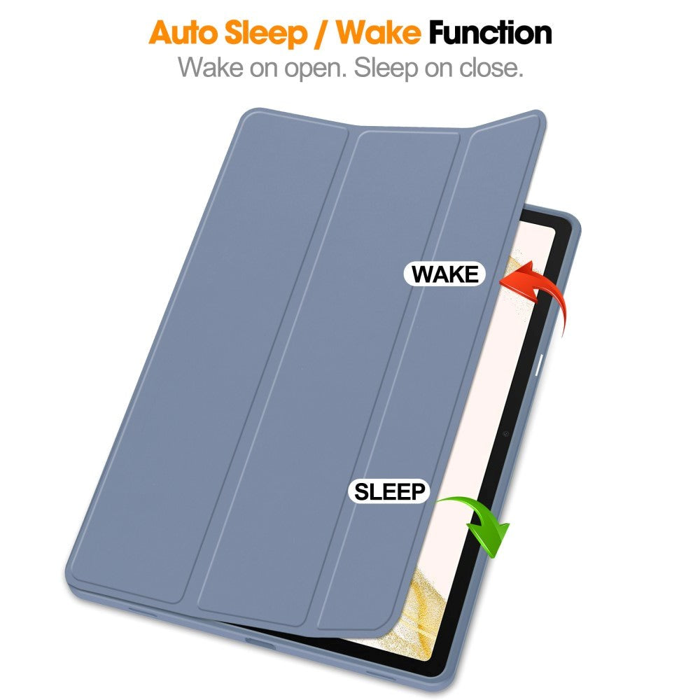 Samsung Galaxy Tab S9+ (Plus) Magnetisk Tri-Fold Læder Flip Cover m. Pencil Holder - Blå