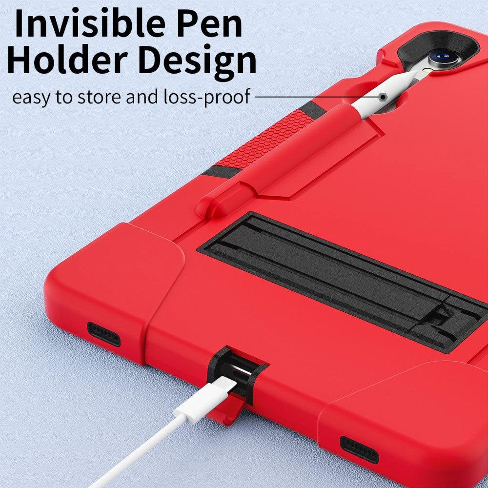 Samsung Galaxy Tab S9 / S9 FE Håndværker Cover m. Penholder & Stander - Rød / Sort