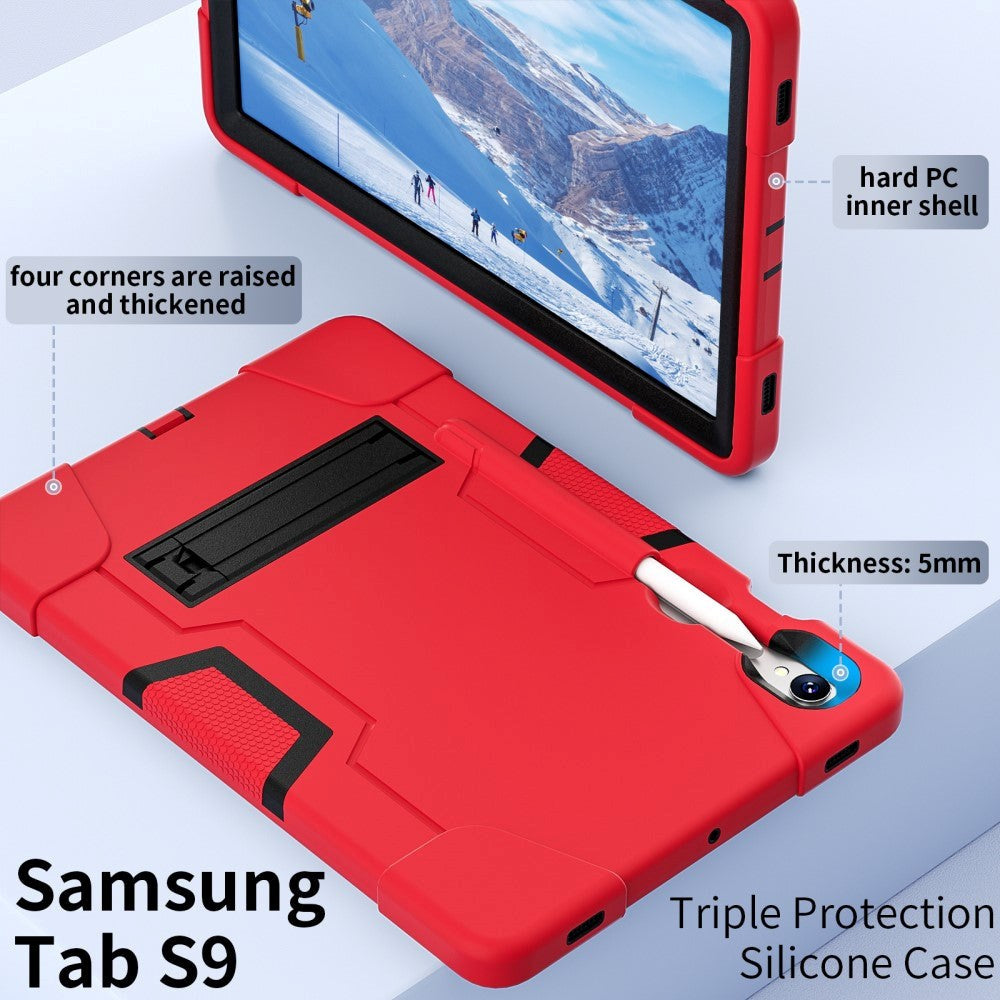 Samsung Galaxy Tab S9 / S9 FE Håndværker Cover m. Penholder & Stander - Rød / Sort