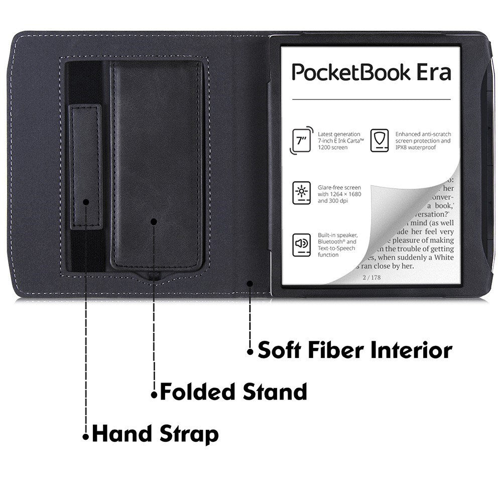 PocketBook Era Læder Flip Cover m. Ståfunktion, Strop & Vågeblus Funktion - Blå