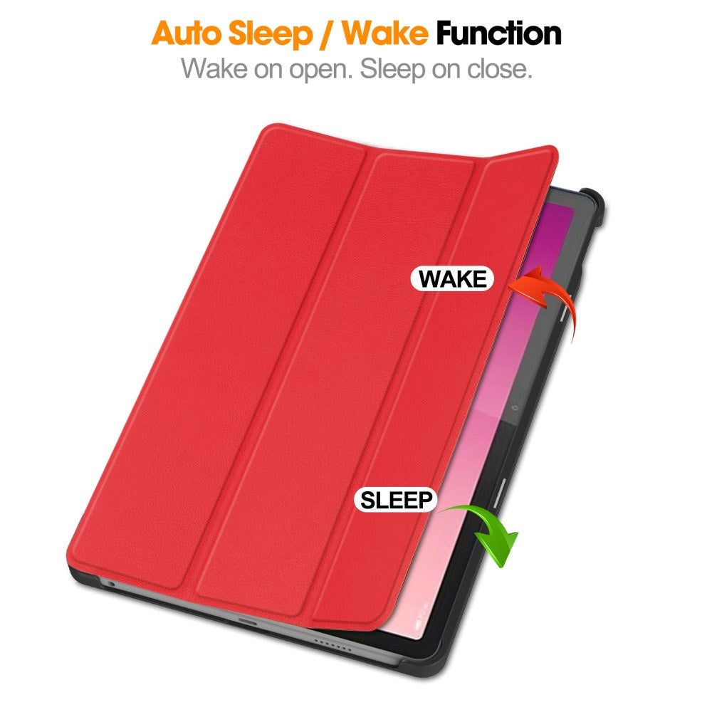 Lenovo Tab P12 Magnetisk Tri-Fold Læder Flip Cover m. Pencil Holder - Rød