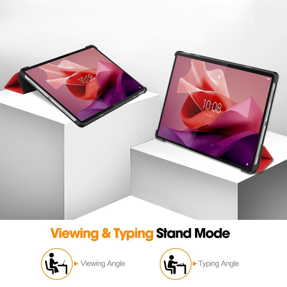 Lenovo Tab P12 Magnetisk Tri-Fold Læder Flip Cover m. Pencil Holder - Rød