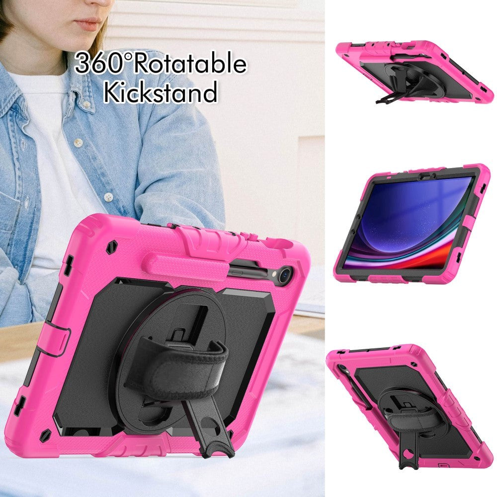 Samsung Galaxy Tab S9 Håndværker Bagside Cover m. Beskyttelsesfilm, Håndholder & Skulderstrop - Pink / Sort