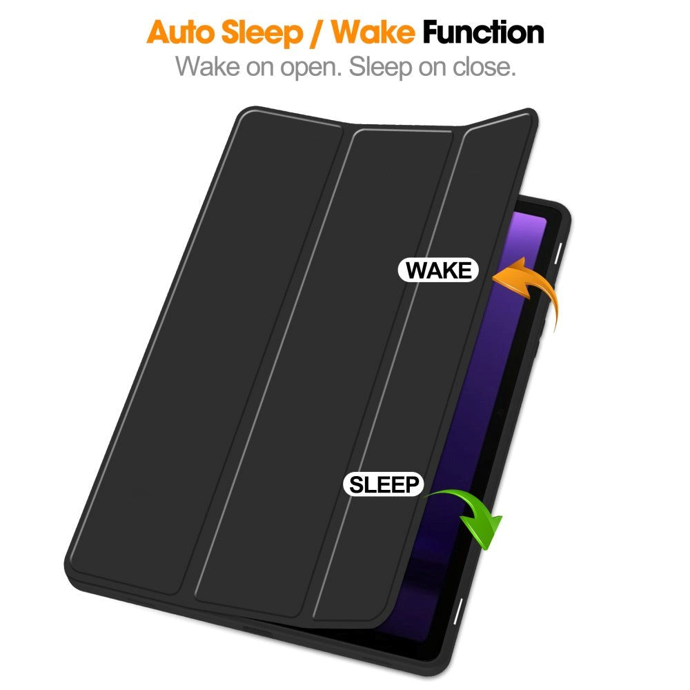 Samsung Galaxy Tab S10 FE / S9 FE Magnetisk Tri-Fold Læder Flip Cover m. Pencil Holder - Sort