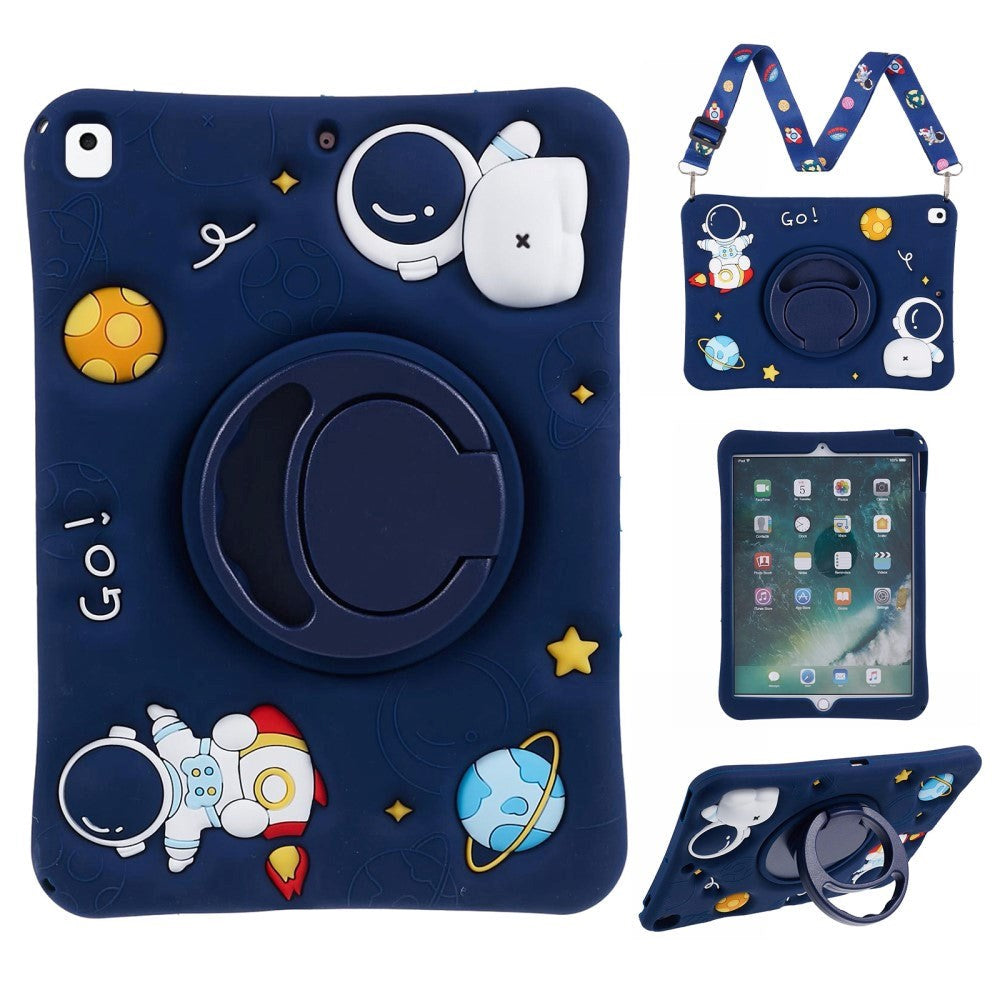 iPad 10.2 (2021 / 2020 / 2019) / Air 10.5 (2019) Børne Cover - Astronaut Bagside Cover m. Stander & Skulderstrop - Mørkeblå