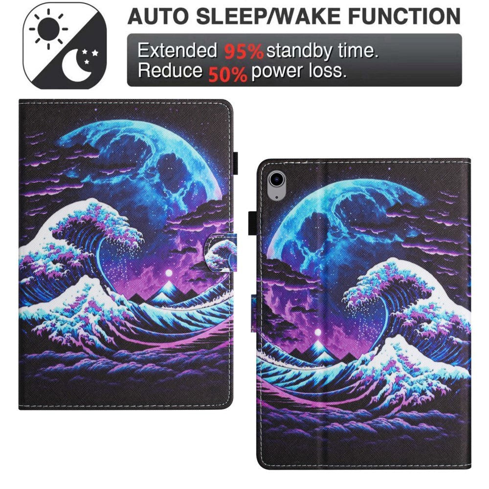 iPad 11" (2025) / iPad 10.9" (2024/2022) Læder Flip Cover m. Ståfunktion & Kortholder - Bølger