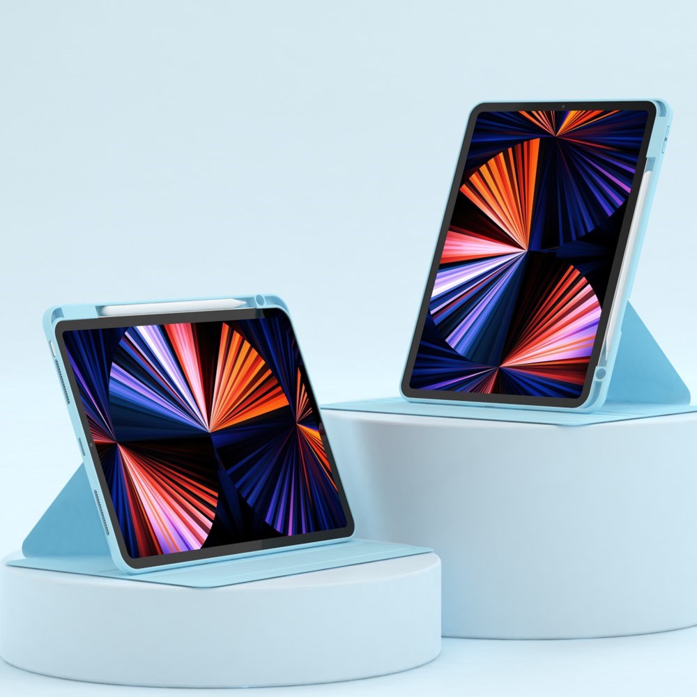 iPad Air 10.9-11" (2025-2020) / Pro 11" (2022-2018) Hybrid Flip Cover m. Pen Holder og Kameralinse Beskytter - Blå / Gennemsigtig