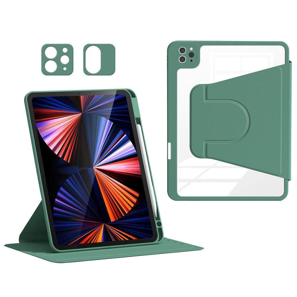 iPad Air 10.9-11" (2025-2020) / Pro 11" (2022-2018) Hybrid Flip Cover m. Pen Holder og Kameralinse Beskytter - Grøn / Gennemsigtig