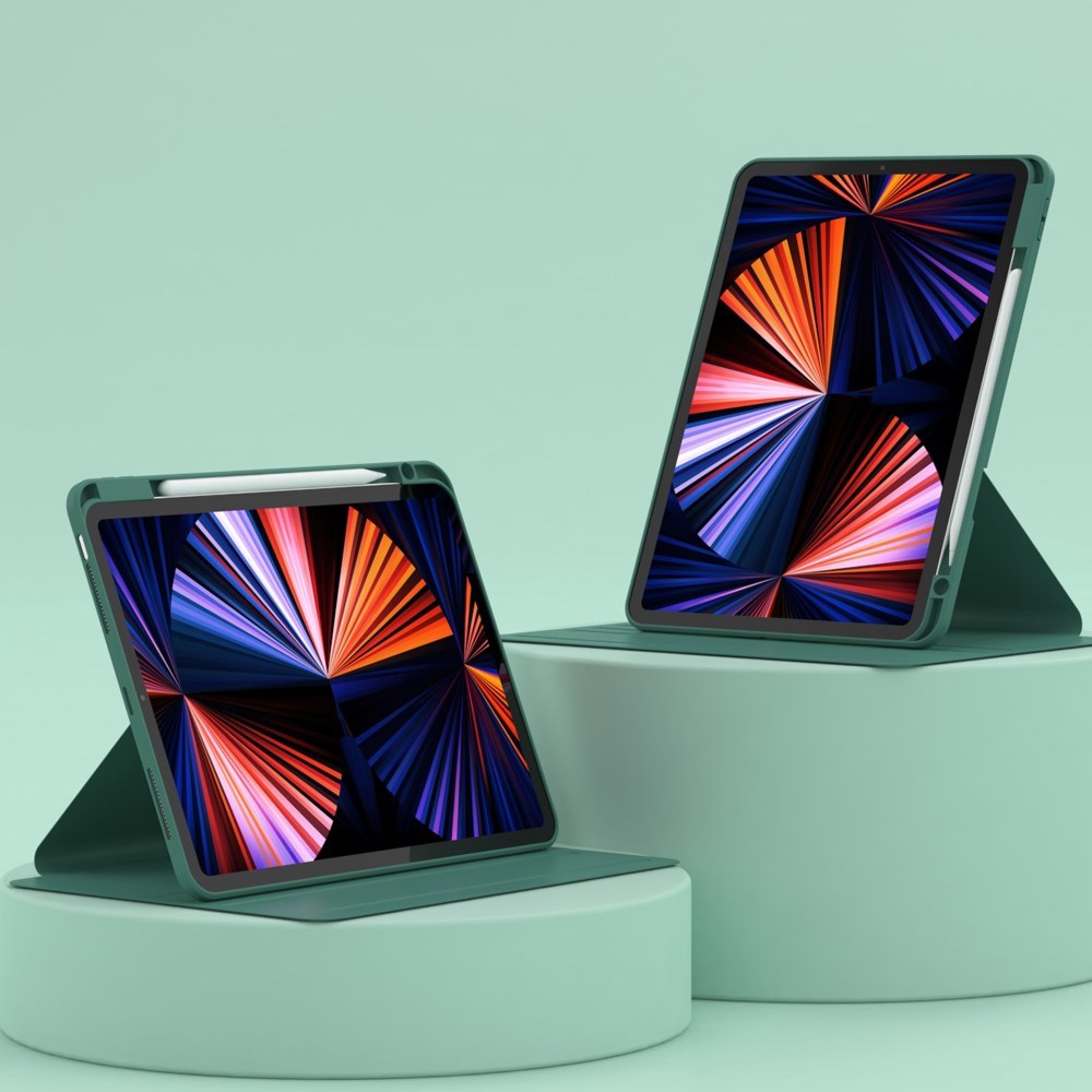 iPad Air 10.9-11" (2025-2020) / Pro 11" (2022-2018) Hybrid Flip Cover m. Pen Holder og Kameralinse Beskytter - Grøn / Gennemsigtig