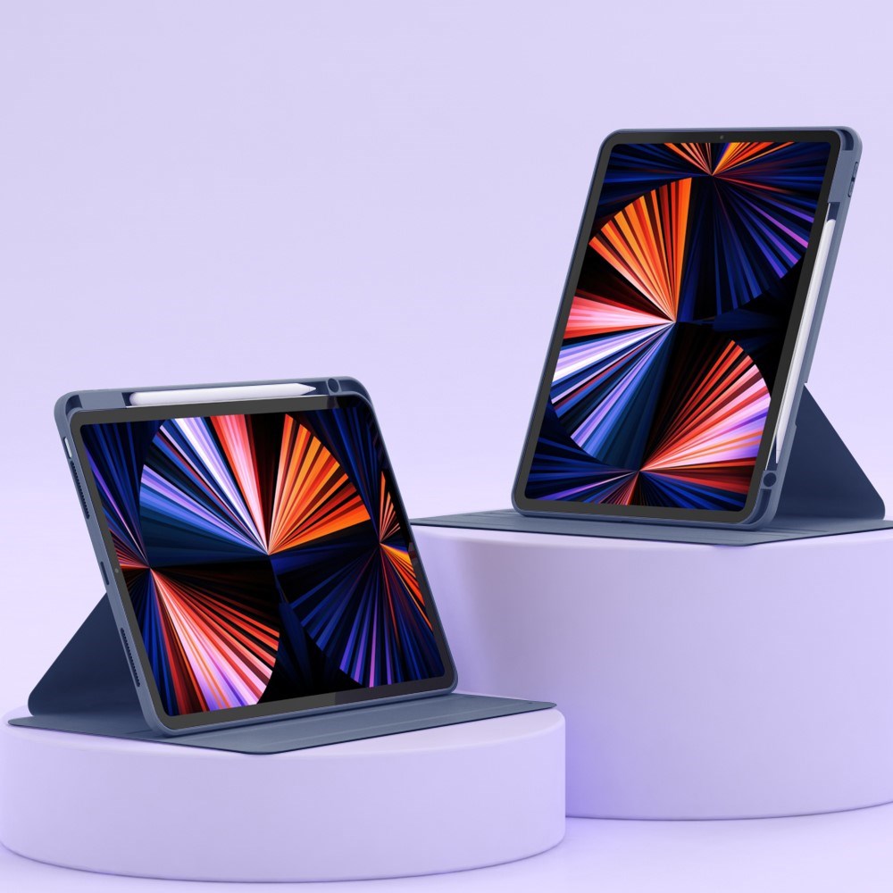 iPad Air 10.9-11" (2025-2020) / Pro 11" (2022-2018) Hybrid Flip Cover m. Pen Holder og Kameralinse Beskytter - Lilla / Gennemsigtig