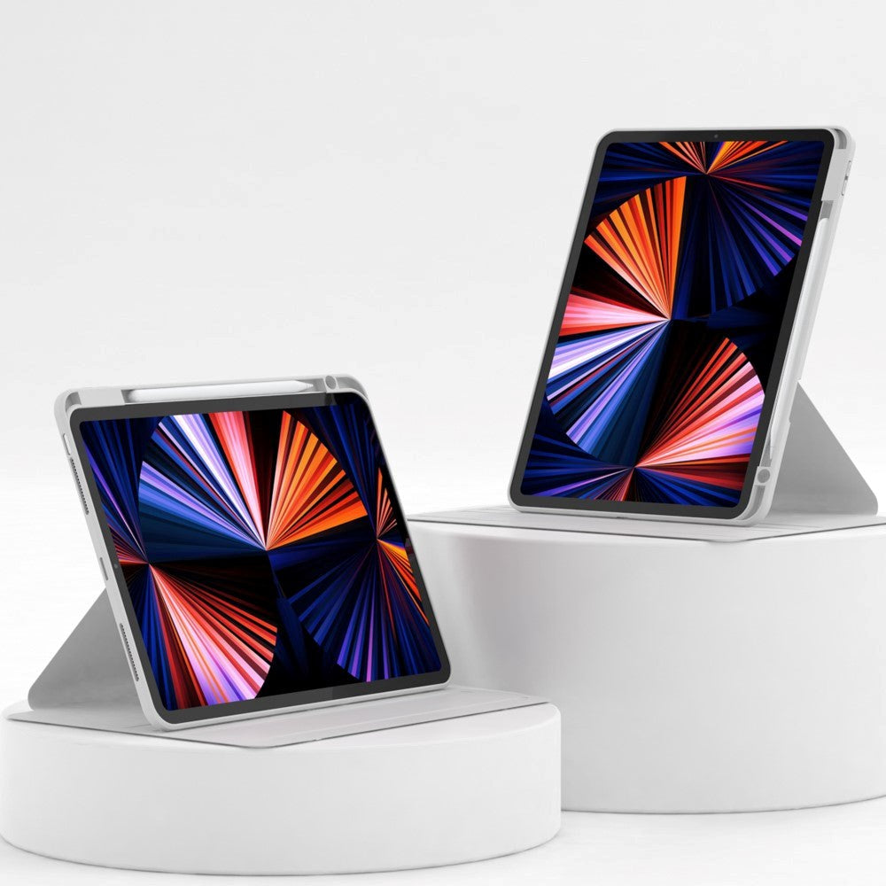 iPad Air 10.9-11" (2025-2020) / Pro 11" (2022-2018) Hybrid Flip Cover m. Pen Holder og Kameralinse Beskytter - Grå / Gennemsigtig