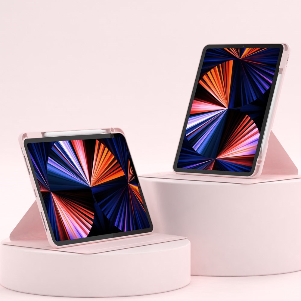 iPad Air 10.9-11" (2025-2020) / Pro 11" (2022-2018) Hybrid Flip Cover m. Pen Holder og Kameralinse Beskytter - Lyserød / Gennemsigtig