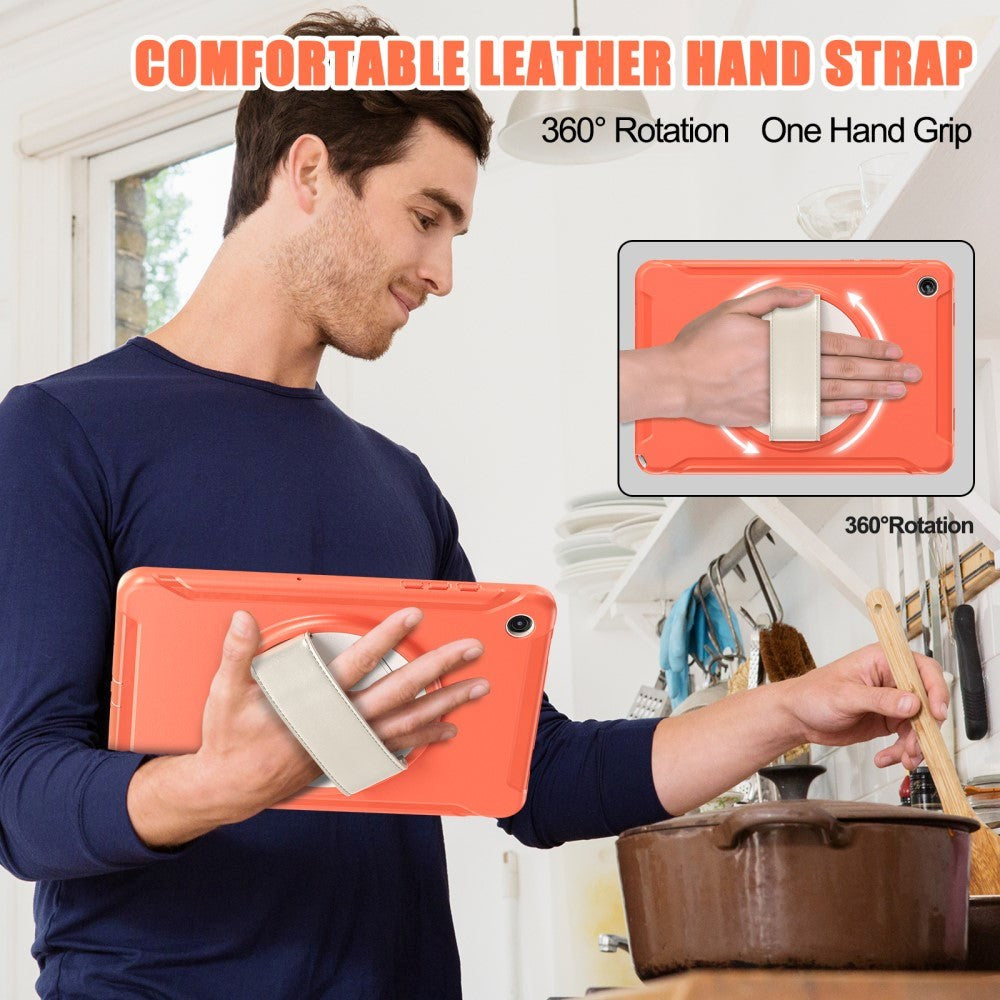 Samsung Galaxy Tab A9+ (Plus) Håndværker Bagside Cover m. Håndholder & Kickstand - Orange