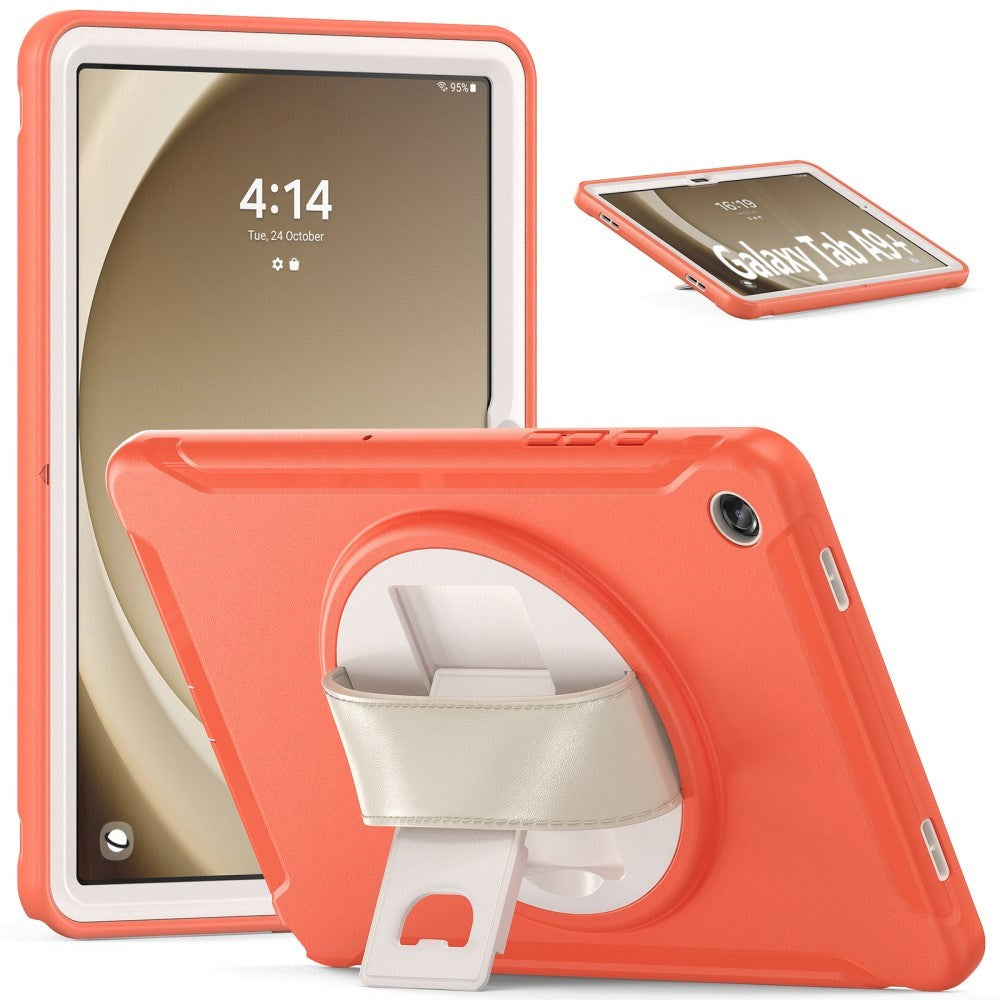 Samsung Galaxy Tab A9+ (Plus) Håndværker Bagside Cover m. Håndholder & Kickstand - Orange