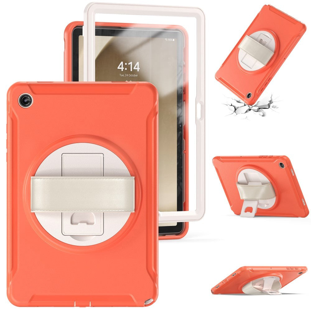Samsung Galaxy Tab A9+ (Plus) Håndværker Bagside Cover m. Håndholder & Kickstand - Orange
