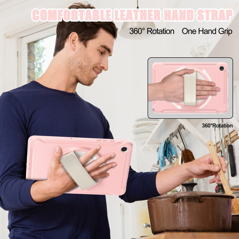 Samsung Galaxy Tab A9+ (Plus) Håndværker Bagside Cover m. Håndholder & Kickstand - Lyserød