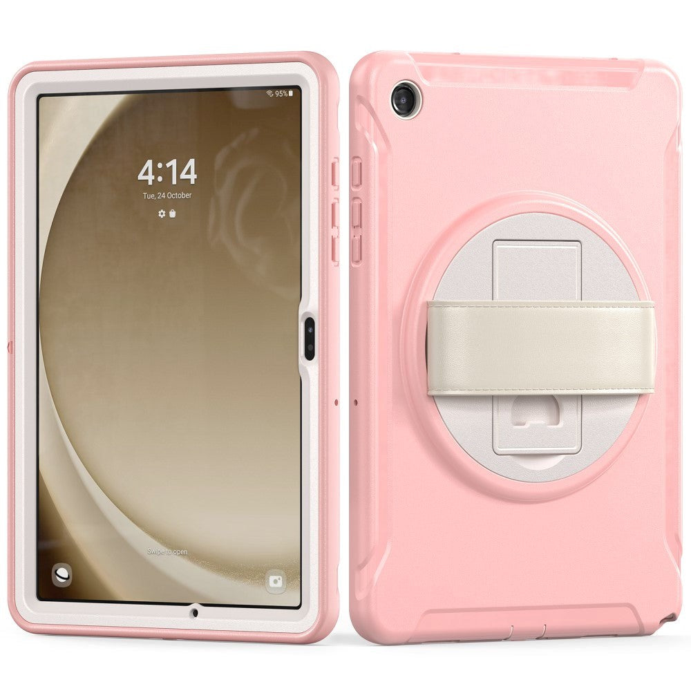 Samsung Galaxy Tab A9+ (Plus) Håndværker Bagside Cover m. Håndholder & Kickstand - Lyserød