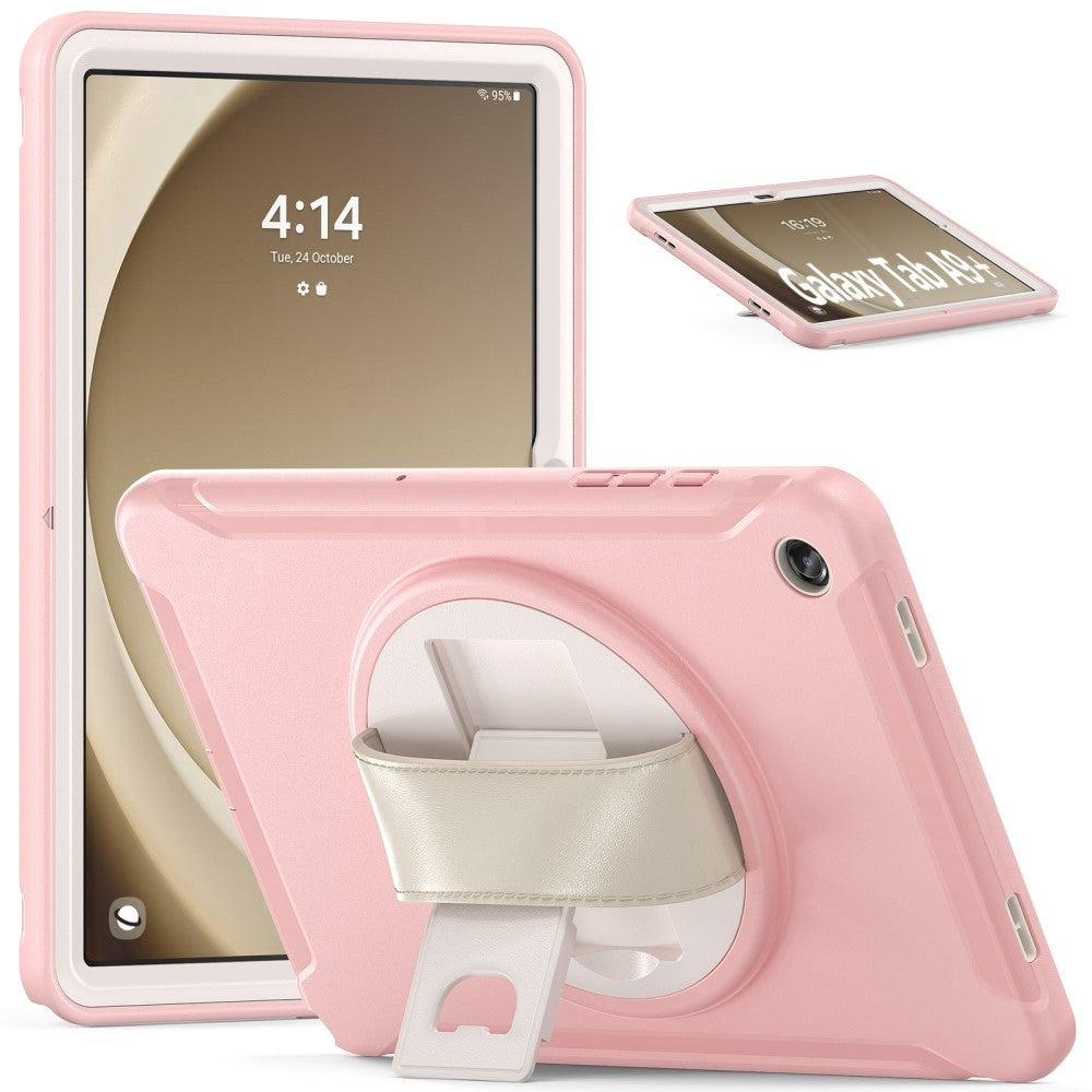 Samsung Galaxy Tab A9+ (Plus) Håndværker Bagside Cover m. Håndholder & Kickstand - Lyserød