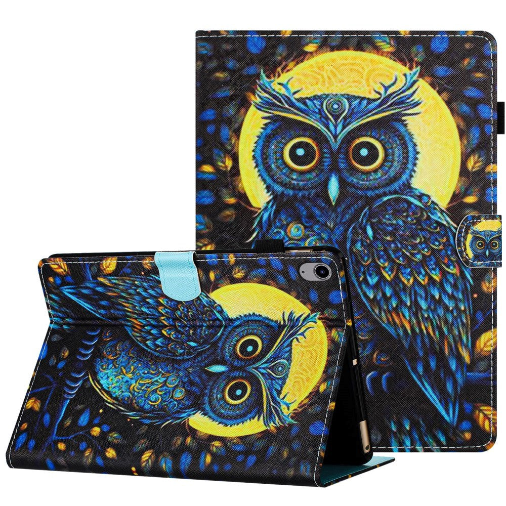 iPad 11" (2025) / iPad 10.9" (2024/2022) Læder Flip Cover m. Ståfunktion & Kortholder - Ugle