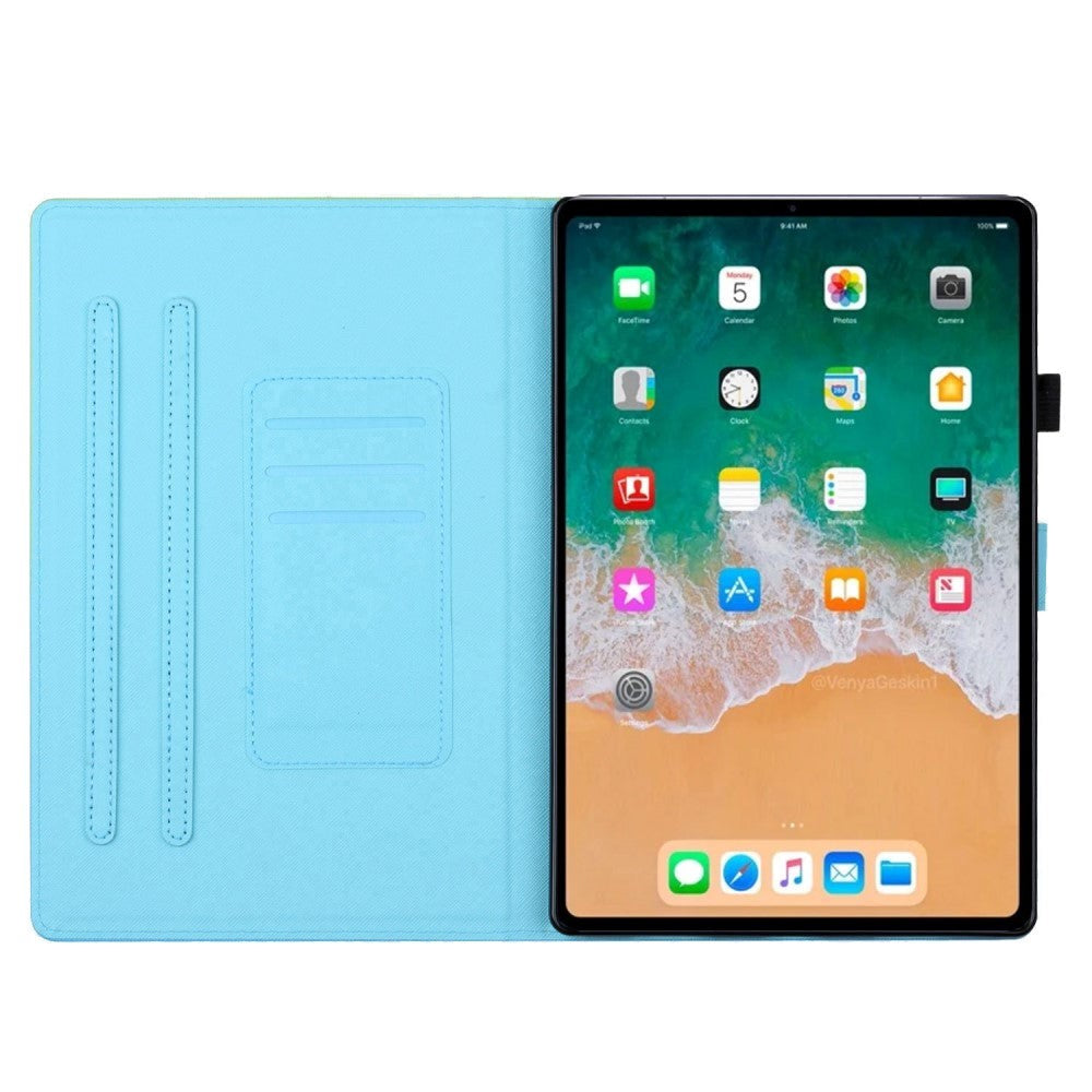 iPad 11" (2025) / iPad 10.9" (2024/2022) Læder Flip Cover m. Ståfunktion & Kortholder - Sort / Guld Marmor