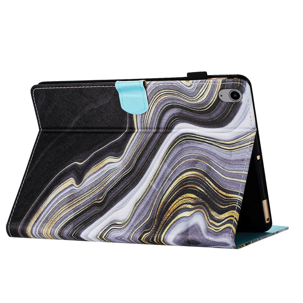 iPad 11" (2025) / iPad 10.9" (2024/2022) Læder Flip Cover m. Ståfunktion & Kortholder - Sort / Guld Marmor