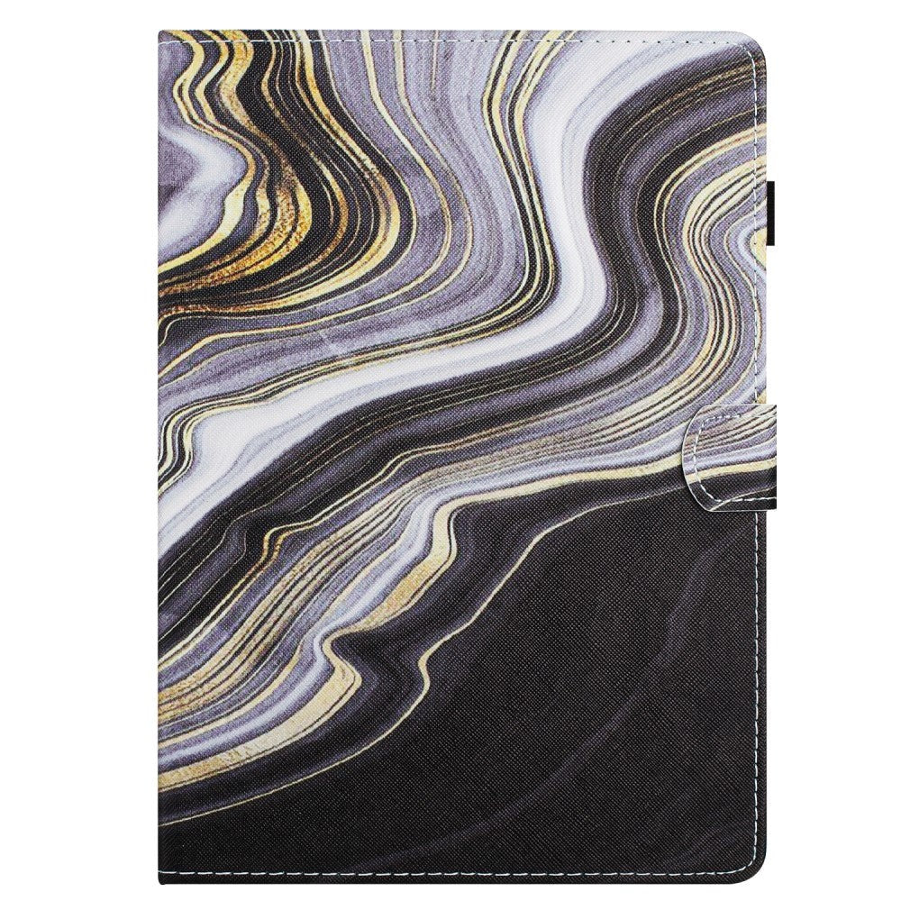 iPad 11" (2025) / iPad 10.9" (2024/2022) Læder Flip Cover m. Ståfunktion & Kortholder - Sort / Guld Marmor