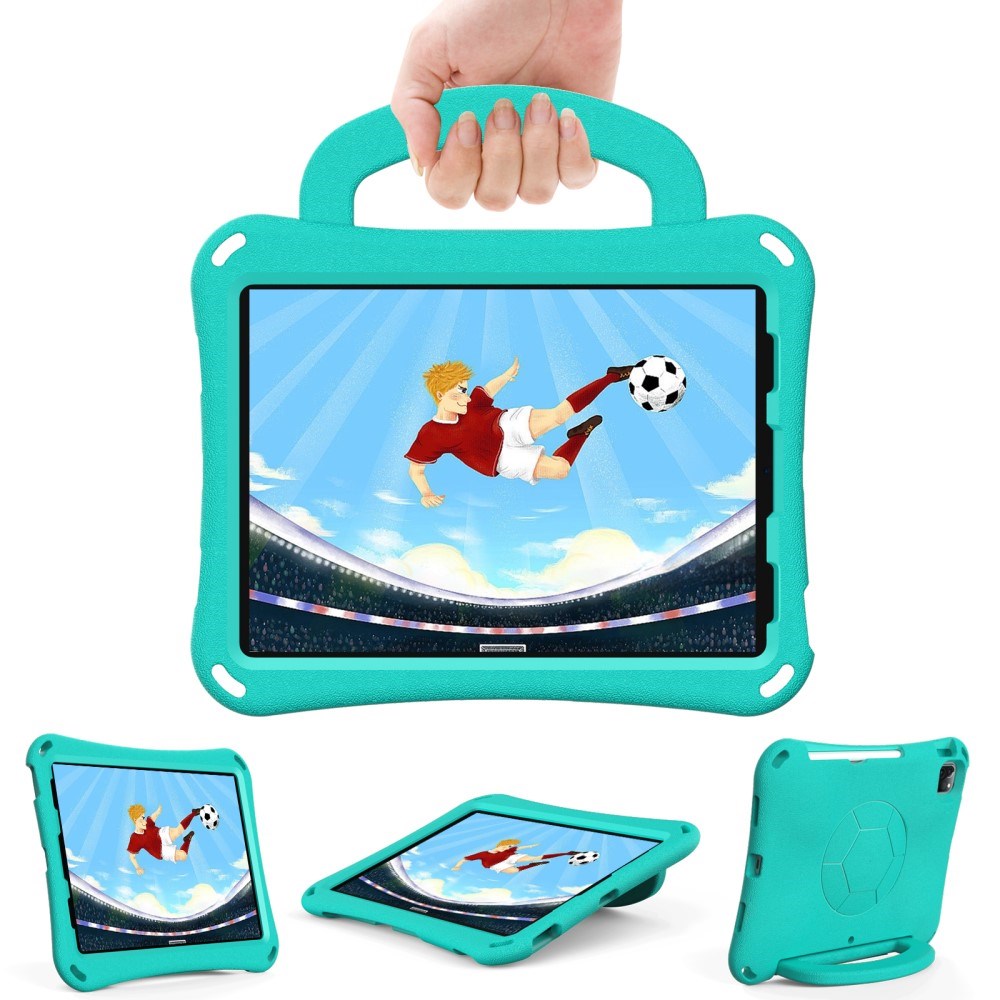 EIDERWOOD iPad Air 10.9" (2022 / 2020) / Pro 11" (2024-2018) Børne Cover - Fodbold - Kickstand & Håndtag - Mintgrøn