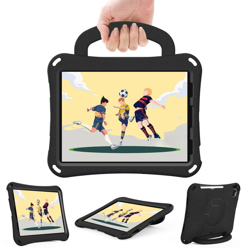 EIDERWOOD iPad Air 10.9" (2022 / 2020) / Pro 11" (2024-2018) Børne Cover - Fodbold - Kickstand & Håndtag - Sort