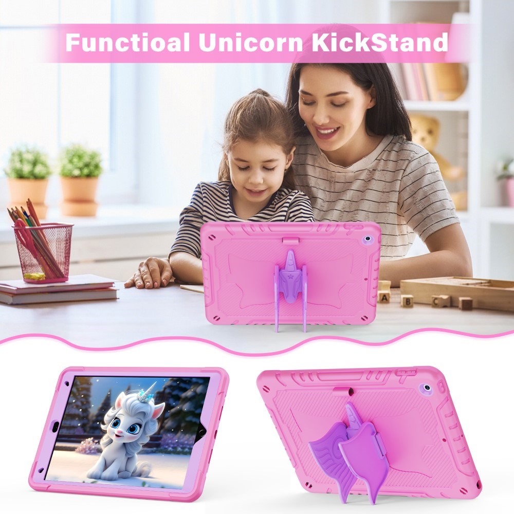 EIDERWOOD iPad 10.2" (2021 / 2020 / 2019) Unicorn Kickstand Børne Cover - Lyserød / Lilla