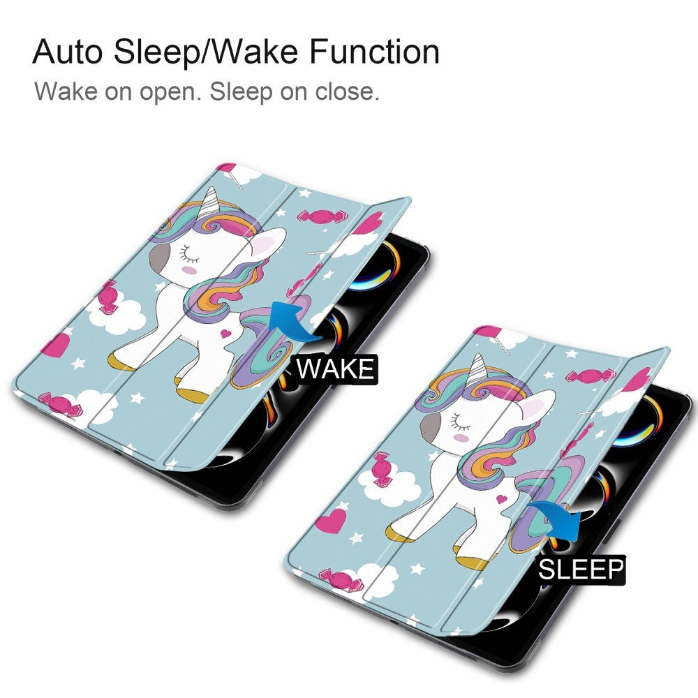 EIDERWOOD iPad Pro 11" (2025 / 2024) Tri-Fold Kunstlæder Flip Cover m. Vågeblus Funktion - Enhjørning
