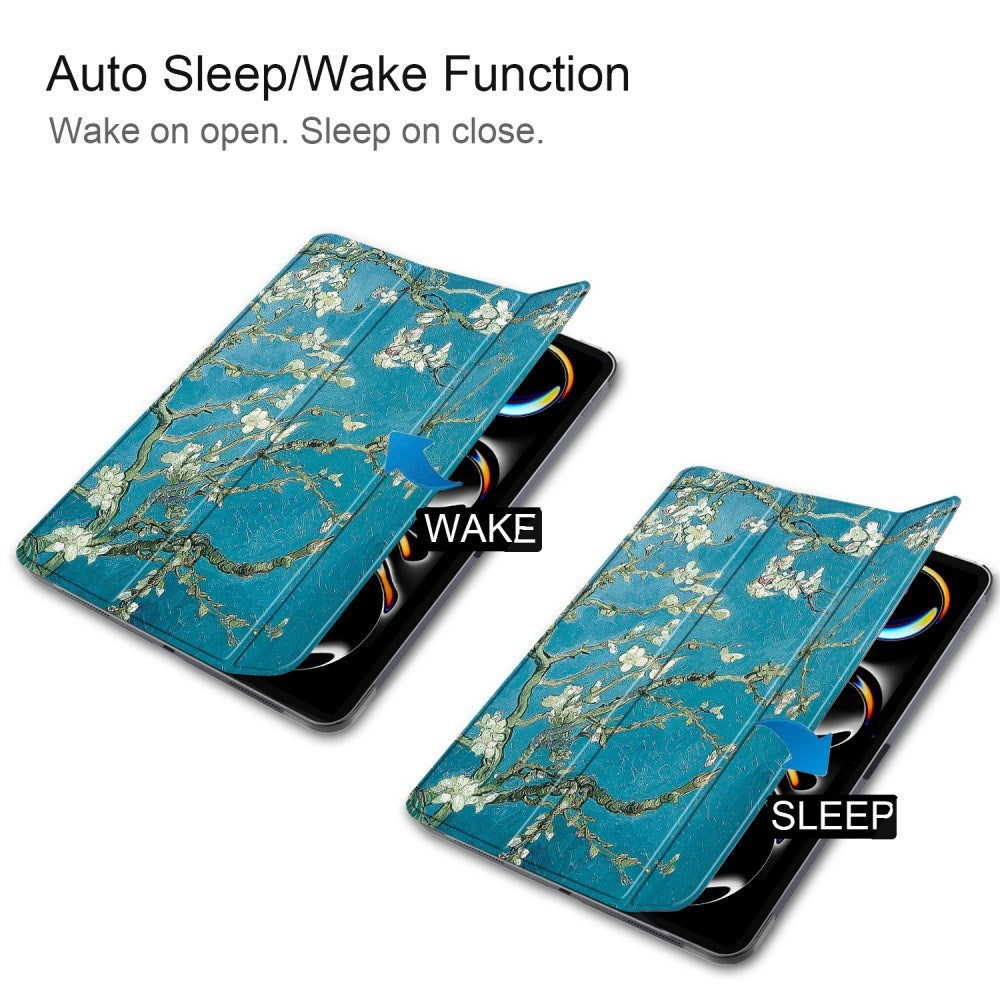 EIDERWOOD iPad Pro 11" (2025 / 2024) Tri-Fold Kunstlæder Flip Cover m. Vågeblus Funktion - Blomstergrene