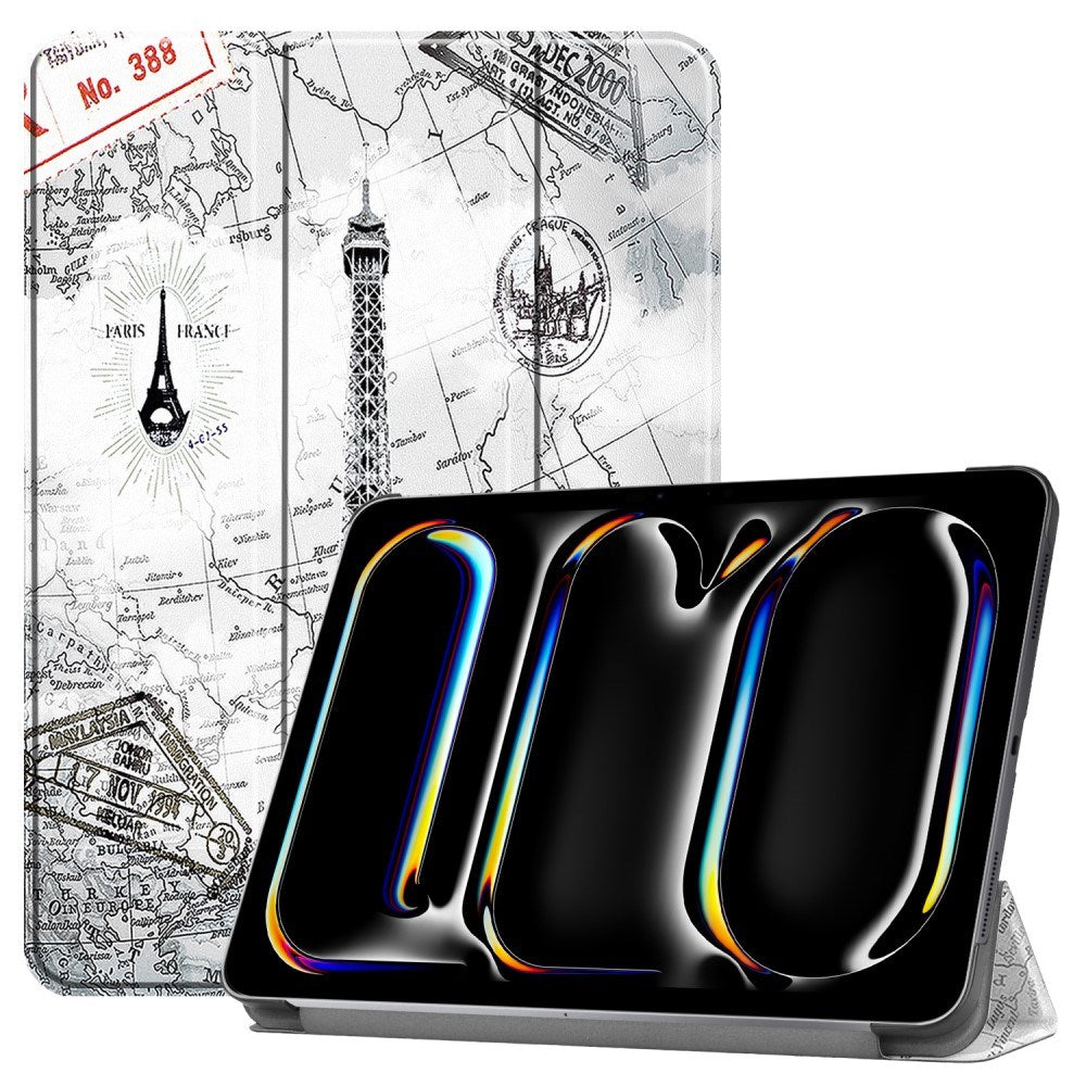 EIDERWOOD iPad Pro 11" (2025 / 2024) Tri-Fold Kunstlæder Flip Cover m. Vågeblus Funktion - Eiffeltårnet