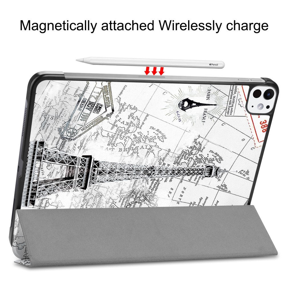 EIDERWOOD iPad Pro 11" (2025 / 2024) Tri-Fold Kunstlæder Flip Cover m. Vågeblus Funktion - Eiffeltårnet