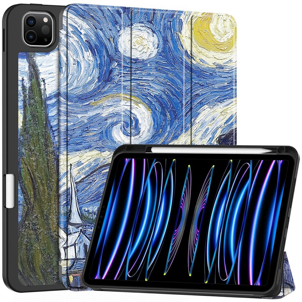 EIDERWOOD iPad Pro 11" (2025 / 2024) Tri-Fold Kunstlæder Flip Cover m. Vågeblus Funktion - Maleri