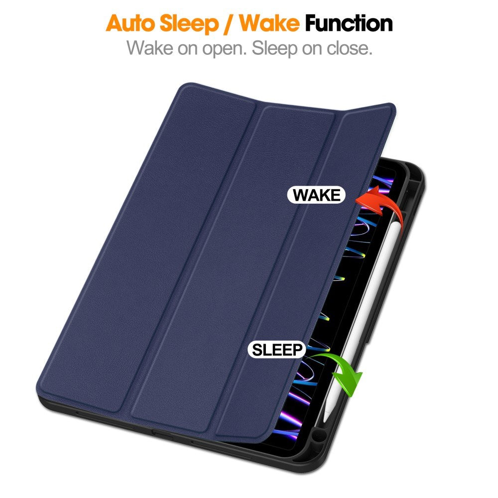 EIDERWOOD iPad Pro 11" (2025 / 2024) Tri-Fold Kunst Læder Flip Cover m. Apple Pencil Holder - Blå