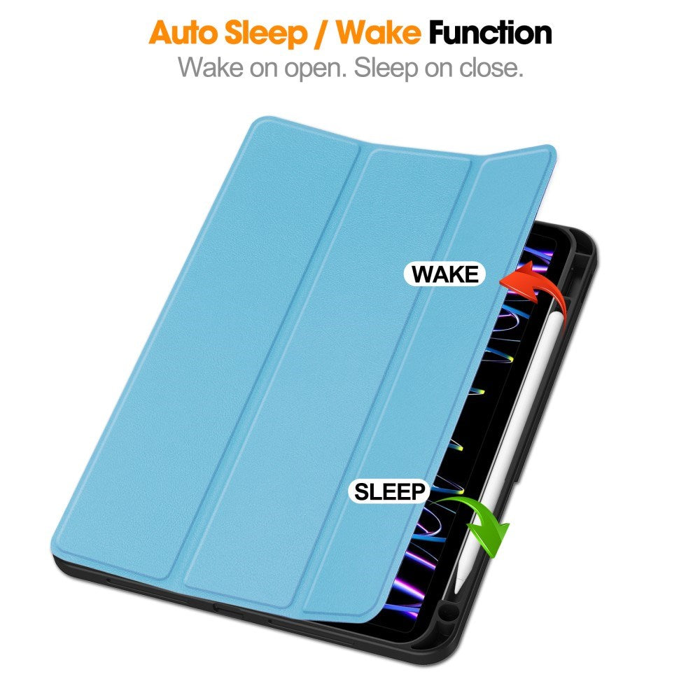 EIDERWOOD iPad Pro 11" (2025 / 2024) Tri-Fold Kunst Læder Flip Cover m. Apple Pencil Holder - Blå