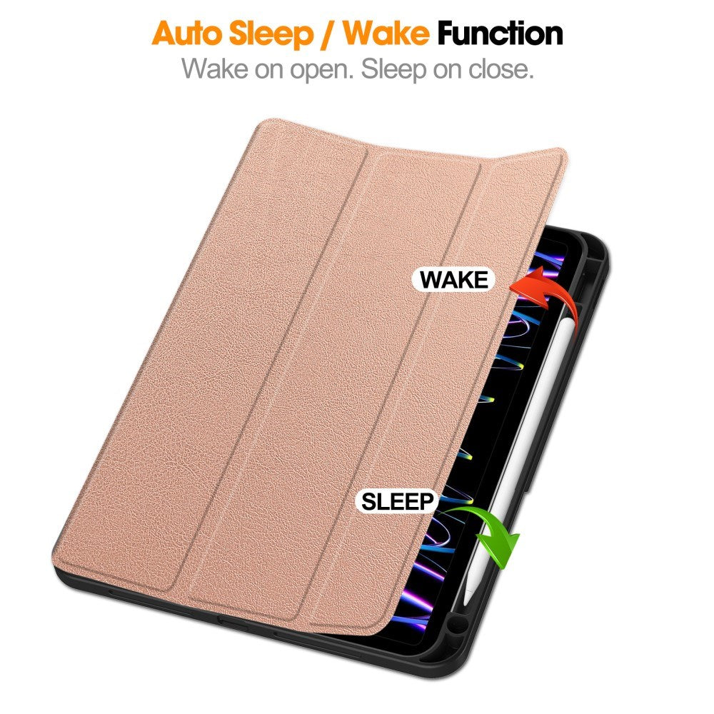 EIDERWOOD iPad Pro 11" (2025 / 2024) Tri-Fold Kunst Læder Flip Cover m. Apple Pencil Holder - Rose Gold