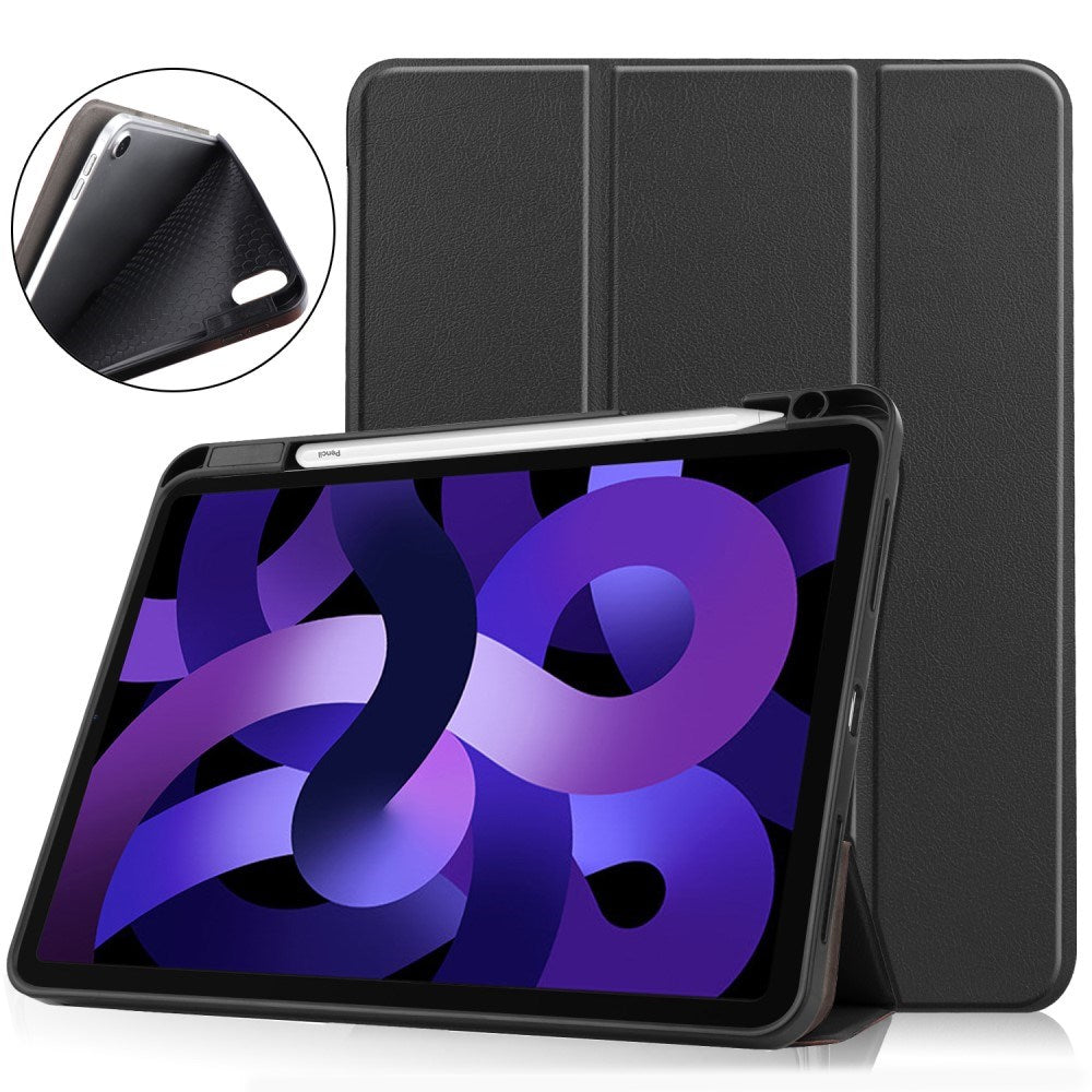 EIDERWOOD iPad Air 11" (2025 / 2024) Litchi Tri-Fold Læder Flip Cover m. Apple Pencil Holder - Sort