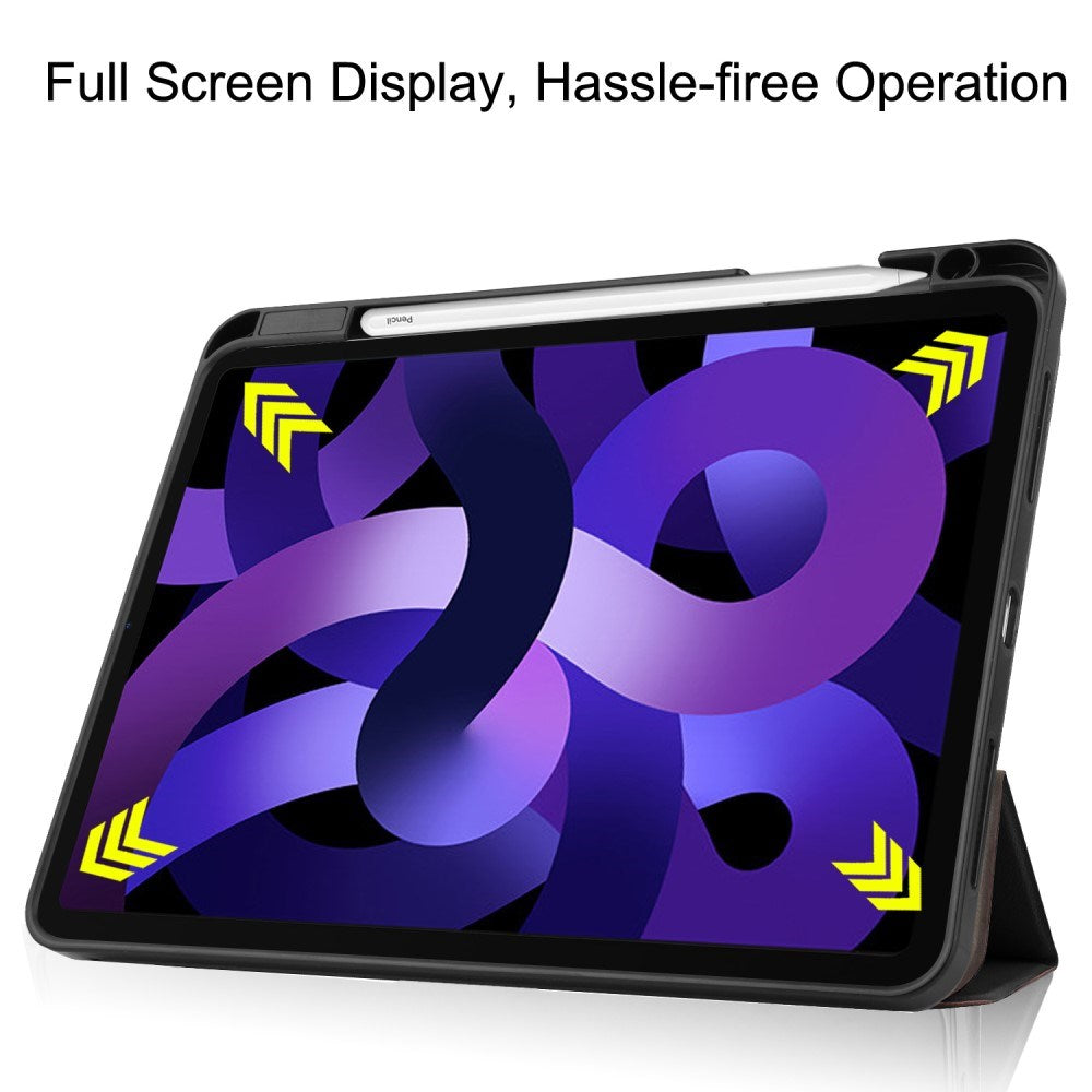 EIDERWOOD iPad Air 11" (2025 / 2024) Litchi Tri-Fold Læder Flip Cover m. Apple Pencil Holder - Sort