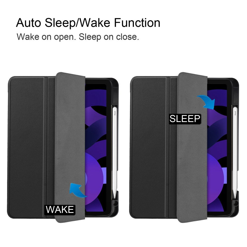 EIDERWOOD iPad Air 11" (2025 / 2024) Litchi Tri-Fold Læder Flip Cover m. Apple Pencil Holder - Sort